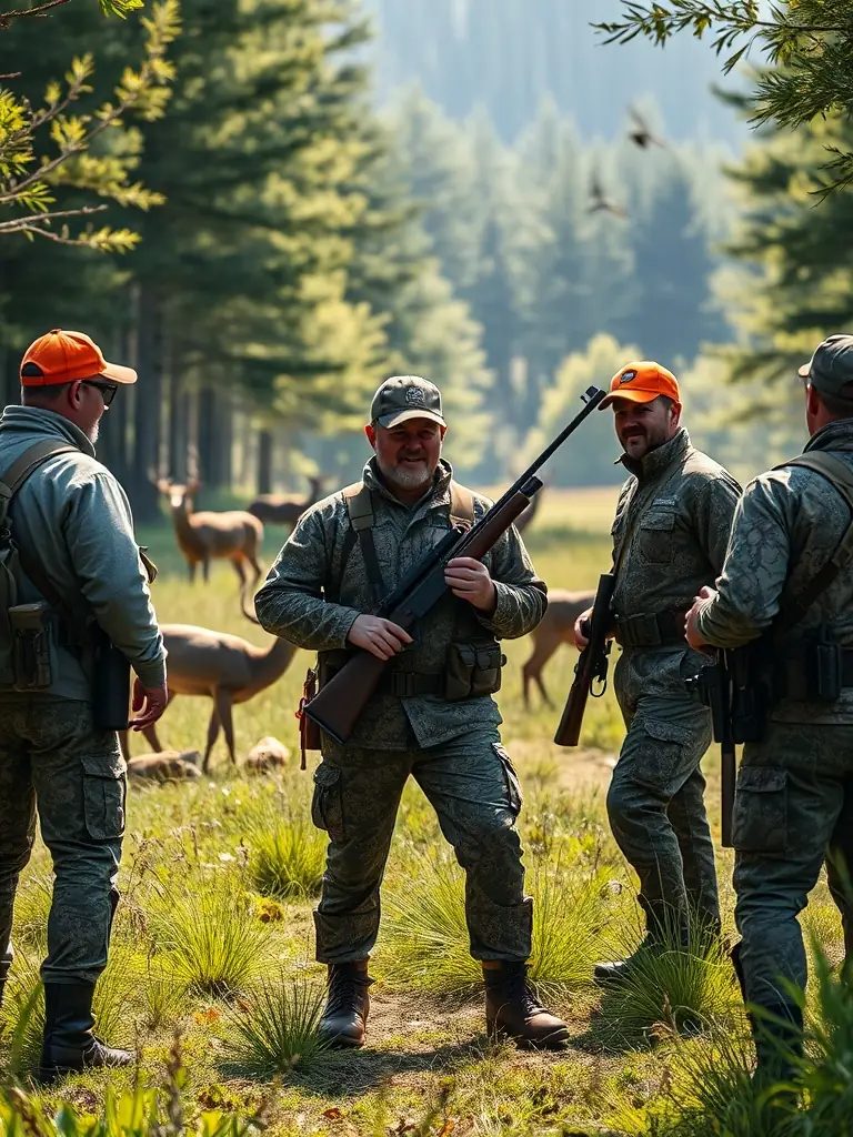 A picture of hunters participating in a controlled hunt, emphasizing responsible hunting practices and wildlife management.