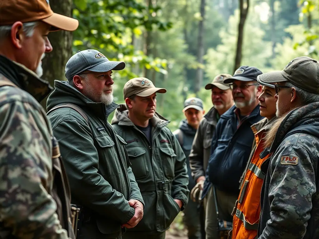 A photograph illustrating a training session on responsible hunting practices, conducted by SOCIETE COMMUNALE DES CHASSEURS DE SAINT PRIVAT, emphasizing safety, ethics, and sustainable resource management.