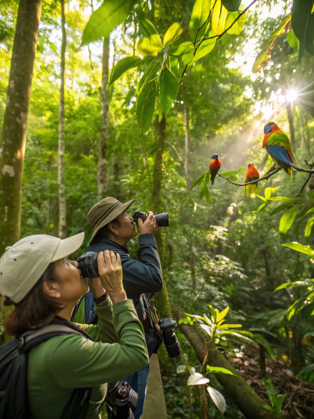 A photograph of a controlled breeding program for a local bird species, with researchers carefully monitoring the nests and chicks in a protected environment.